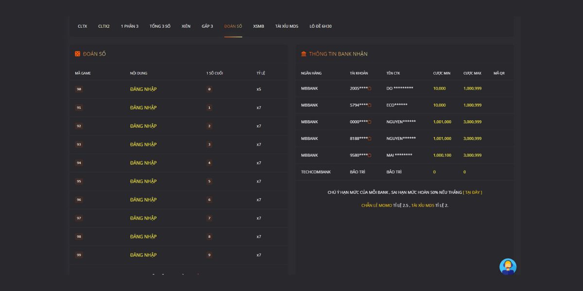 game đoán số giao dịch chẵn lẻ bank