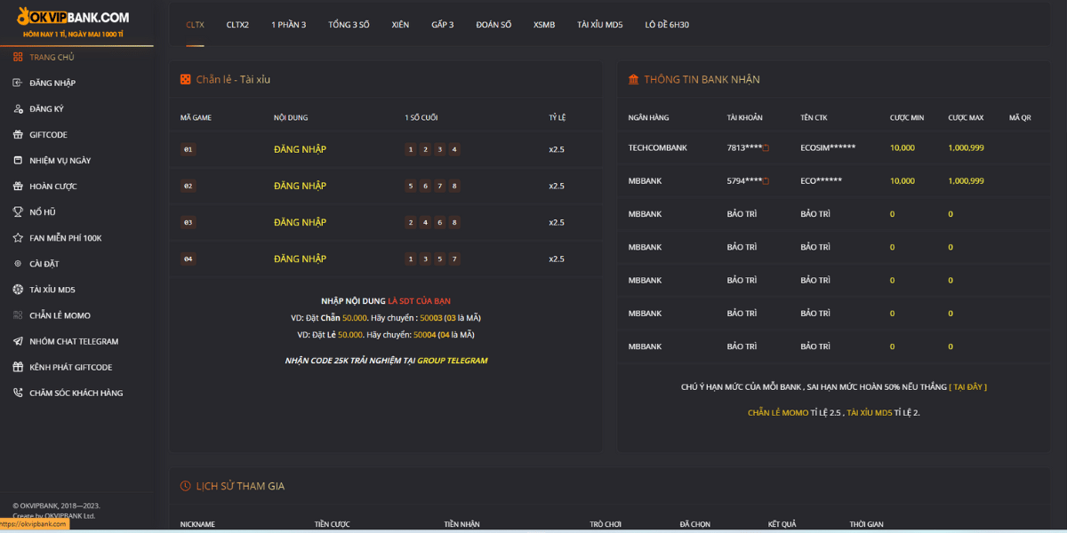 Chơi chẵn lẻ bank thông qua trang chanlebankorg